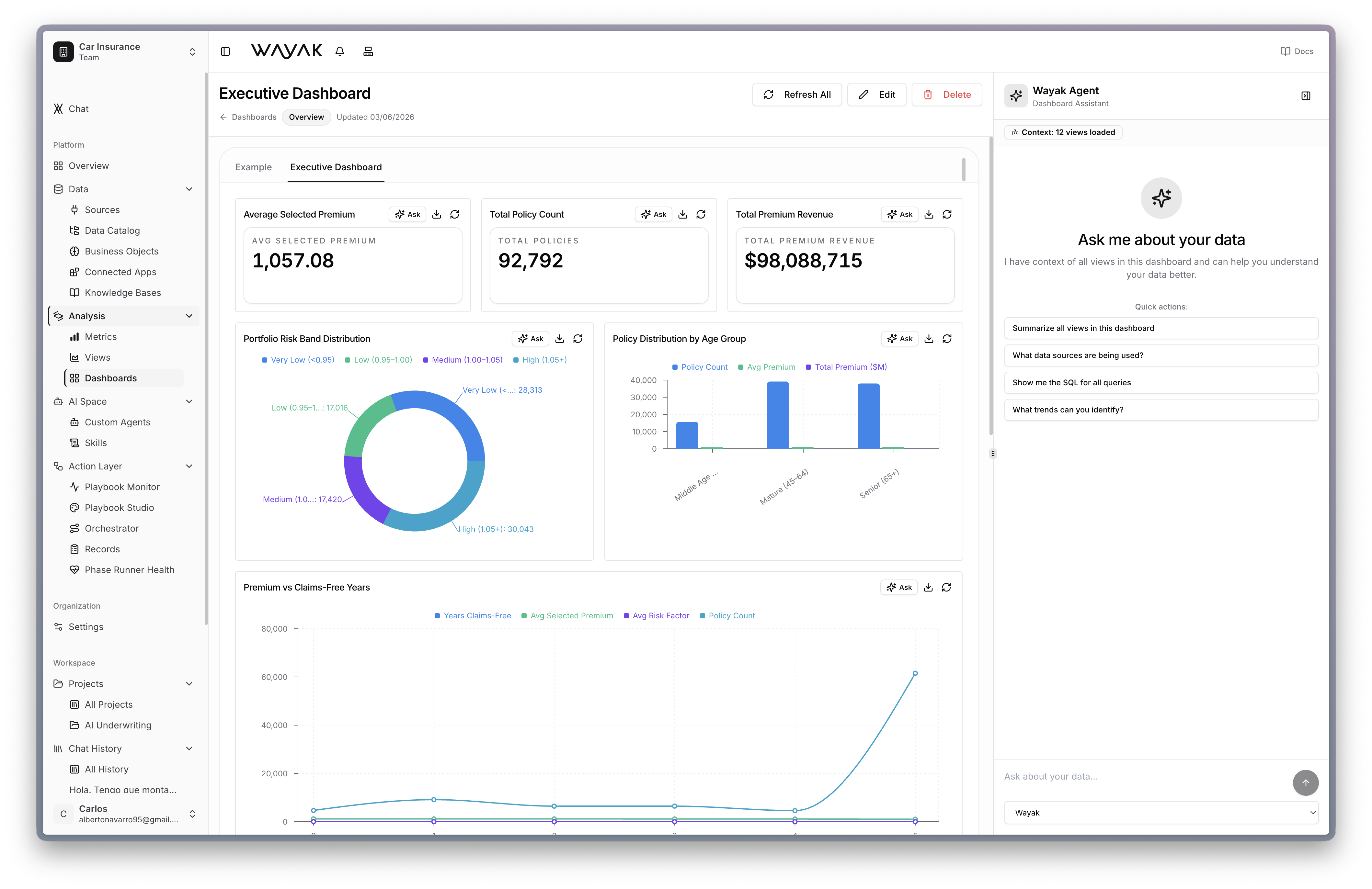 Wayak executive dashboard